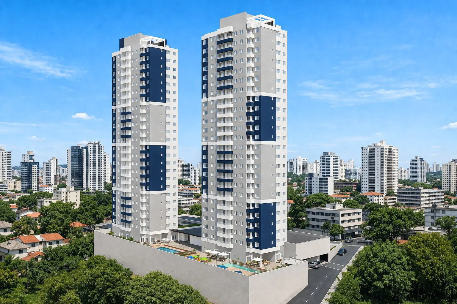 As duas torres do Órizon com a área de lazer